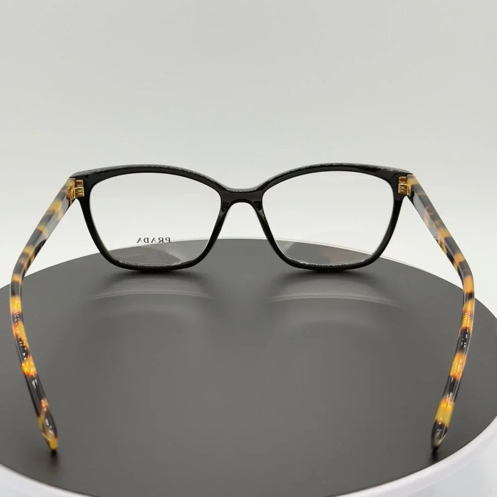 Prada Eyeglasses VPR15Z 389-1O1 Glasses Black on Brown Yellow Havana 53mm READ